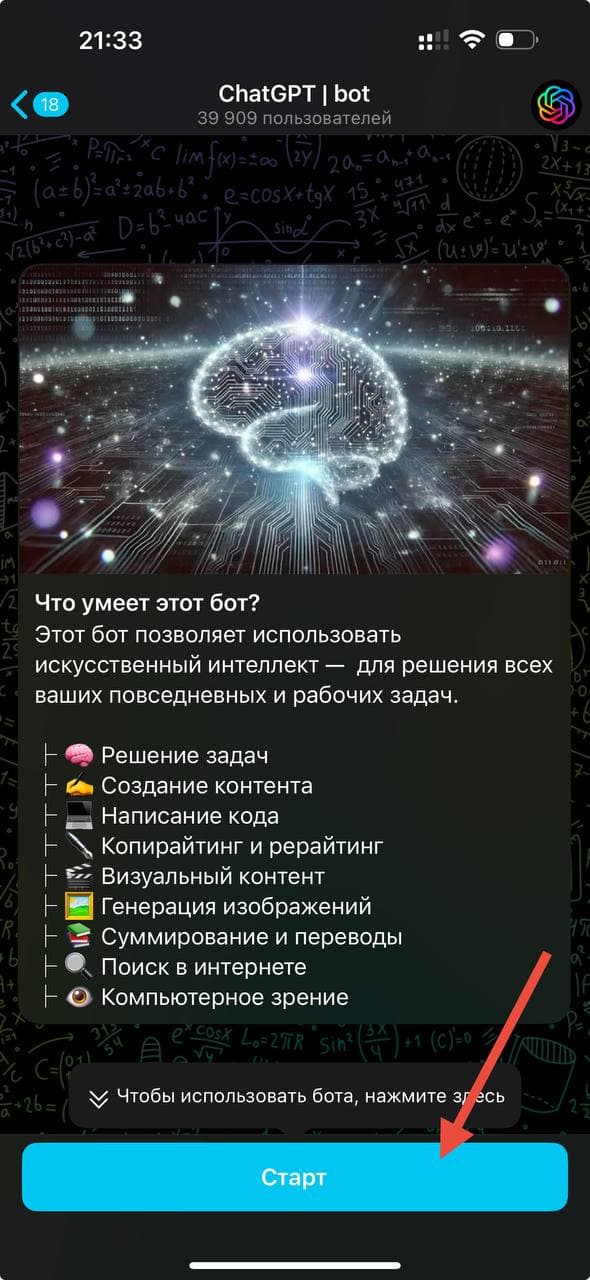 Вход в Telegram-бот для написания сочинений